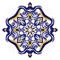 flower pattern decorative plate. Design for ceramic tiles, majolica, watercolor ornament	
