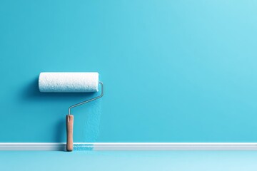 Obraz premium A paint roller transforms a dull wall into a colorful burst of dreamlike visuals, symbolizing change, creativity, and vision.