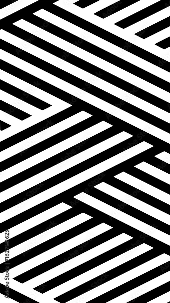 Poster oblique black and white striped pattern creating an abstract geometric design with intersecting line