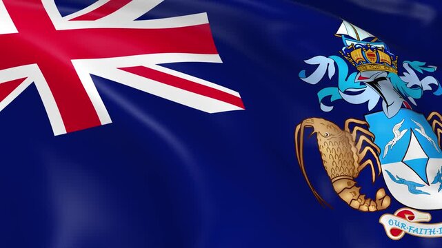 Photo realistic slow motion 4KHD flag of the Tristan da Cunha waving in the wind.  Seamless loop animation with highly detailed fabric texture in 4K resolution.