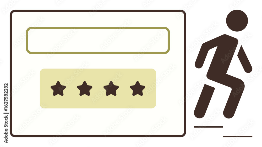 Poster login screen with password field and stars paired with a person climbing steps, representing progres
