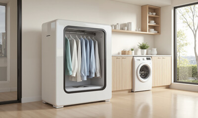Fototapeta premium A smart AI-powered laundry folding system that automatically folds clothes and sorts them based on type or material. It integrates with the laundry