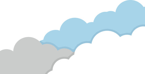 Abstract cloud formations in light blue, gray, and white layered design. Simple, colorful, and textured cloudscapes layered in a flat style for backgrounds/patterns.