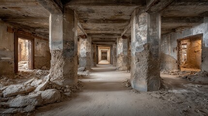 Interior of Old Building with Columns