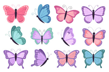 Charming collection of vibrant pastel butterflies, perfect for whimsical designs and creative projects.
