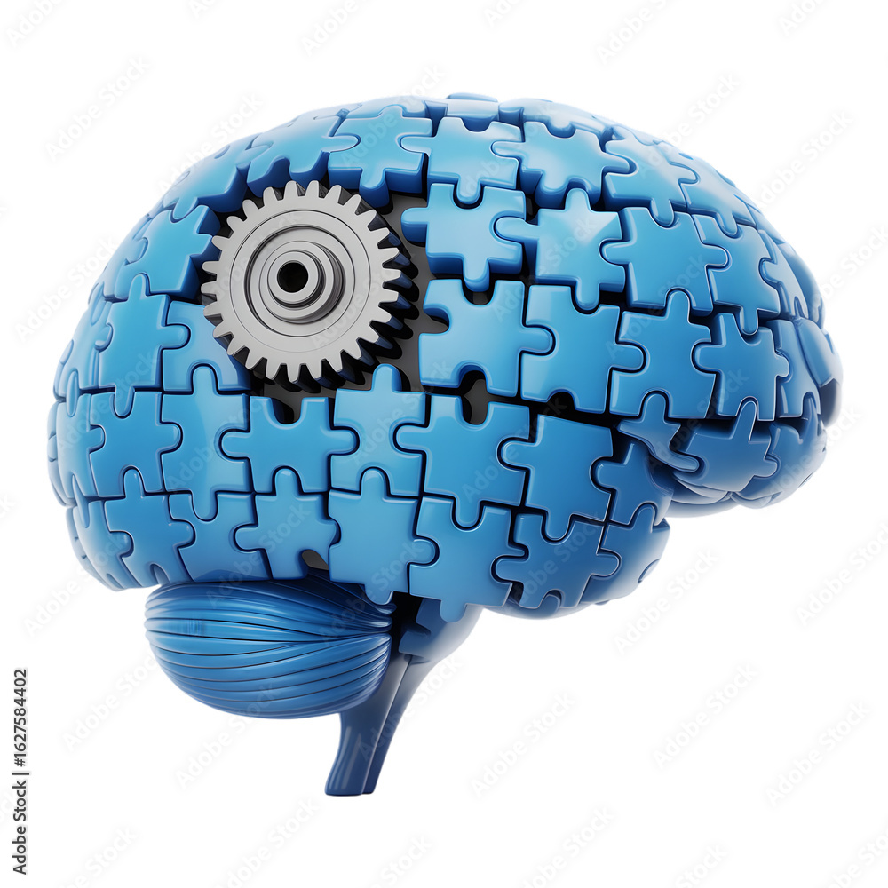 Aufkleber intricate brain puzzle with internal gears symbolizes complex thought, learning, and mechanical proc