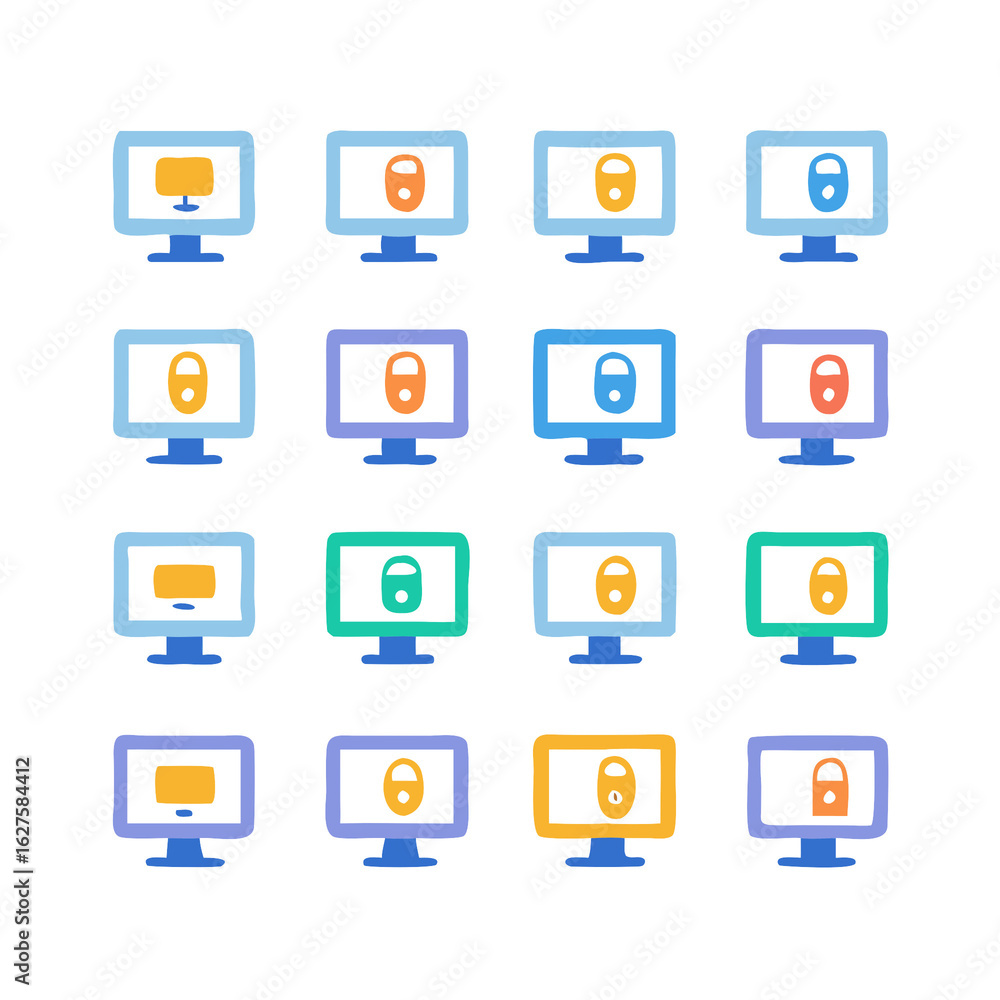 Aufkleber computer monitors displaying security lock icons isolated on white background isolated on transparen