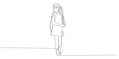 continuous line of girls going to school