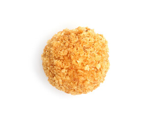 One delicious fried croquette ball isolated on white, top view