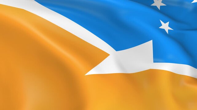 Photo realistic slow motion 4KHD flag of the Tierra del Fuego Province waving in the wind.  Seamless loop animation with highly detailed fabric texture in 4K resolution.