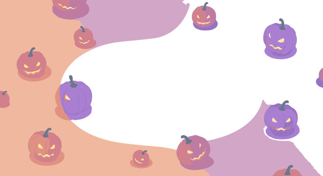 Halloween Jack-o'-lanterns in a pastel color scheme, displayed in a seamless pattern against a backdrop with soft gradient color transitions.