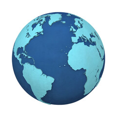 Obraz premium A blue globe isolated on transparent background, representing the earth, world, and global geography with continents and oceans