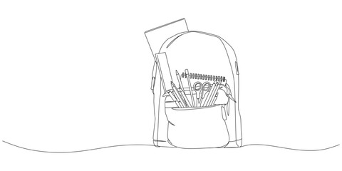 Back to school continuous line design, bag, books, pencils
