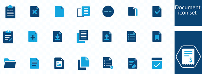 Document set of web icon . Documents Containing contract papers, folder, certificate, accept, approved, clipboard, invoice, archive and more