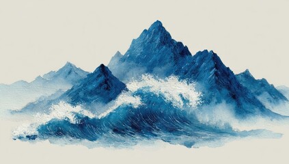 Misty blue mountains, crashing waves