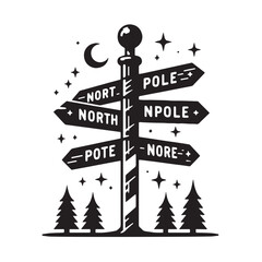 black North Pole signpost Silhouette Vector, High Quality Illustration on White Background