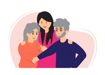 portrait happy family support hug each other adult woman embracing mature parents grandparents background parents child feeling love illustration