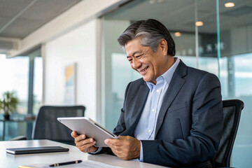 businessman working on tablet computer