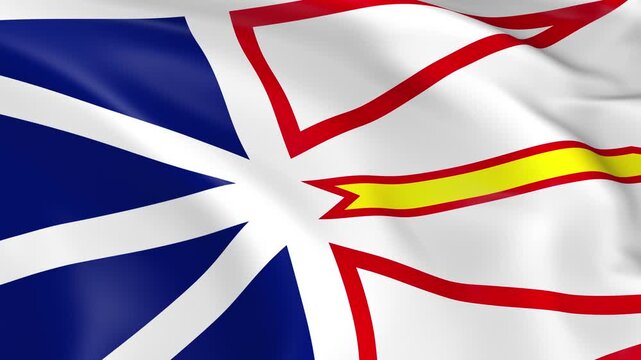 Photo realistic slow motion 4KHD flag of the Newfoundland and Labrador Province waving in the wind.  Seamless loop animation with highly detailed fabric texture in 4K resolution.