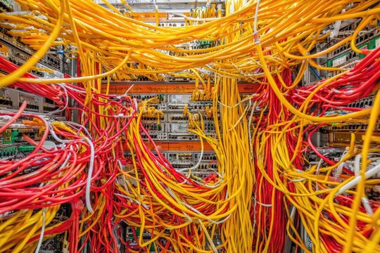 A tangled web of network cables.
