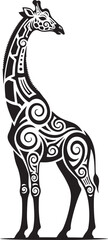 Vector art of elegant giraffe silhouette with intricate tribal spiral patterns, a striking design element isolated on white background isolated on white background