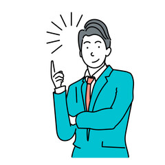 人差し指を立ててポイントを示すスーツ姿の男性のベクターイラスト
