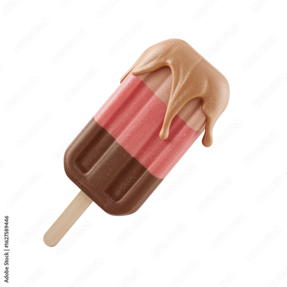 Poster delicious layered popsicle treat with caramel drizzle against a stark contrasting setting creating