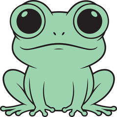 Vector art of cute cartoon frog with big eyes sitting isolated on white background, a vector illustration of a kawaii amphibian character isolated on white background