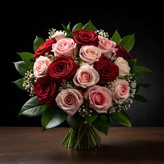 Elegant Bouquet of Red and Pink Roses with Greenery &ndash; Perfect Gift for Any Occasion