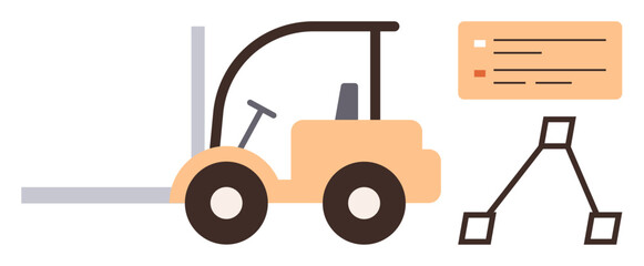 Forklift vehicle and pallet jack alongside a safety checklist emphasizing productivity, logistics, and warehouse operations. Ideal for transportation, safety, inventory, training, storage