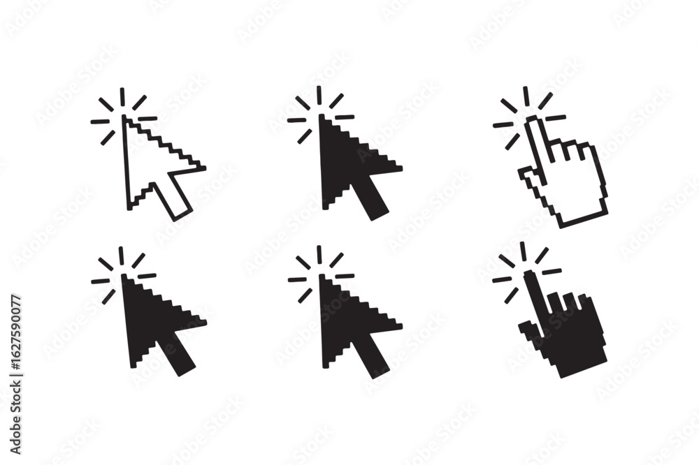 Fototapete vector art of collection of pixelated cursor icons, isolated on white background, representing vario
