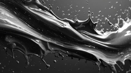 Dynamic grayscale liquid splash; elegant curves and droplets