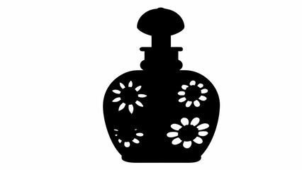 Obraz premium Silhouette of a vintage perfume bottle with flower cutouts and a mushroom shaped stopper design element