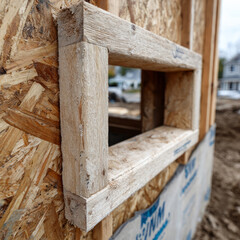 Wooden structure frame at construction site.