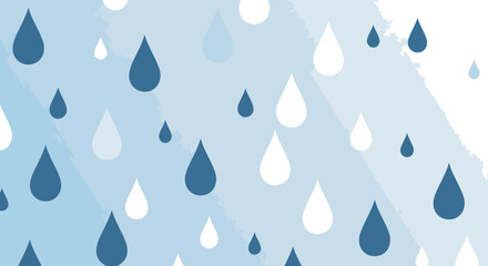 Rain drops in a soft light blue gradient background. Simple, symmetrical water droplets in varying shades of blue and white.