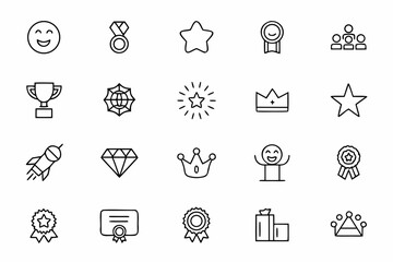 A modern single-line vector set highlighting recognition, honor, and achievement in minimalistic style. Ideal for business presentations, HR campaigns, and milestone markers.
