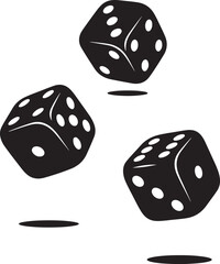 Vector art of three black dice with white dots floating in the air isolated on white background isolated on white background