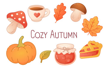 Cozy autumn clipart with pumpkin leaves pie mug