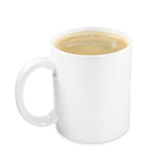 Tasty coffee in cup isolated on white