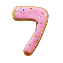 Rose Glazed Donut font alphabet number 7 with tasty decoration on top of cream. Supports PNG files with transparent backgrounds.