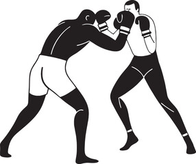 Two boxers face off in a defensive stance. A clean, bold silhouette vector ideal for combat training visuals, gym posters, and sports illustrations.