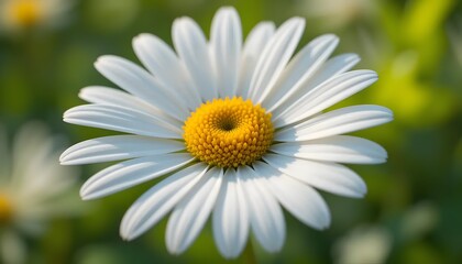 Close-up of White Daisy Flower with Yellow Center in Natural Garden Setting &ndash; Macro Photography