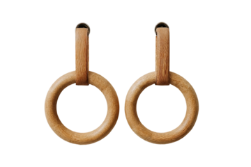 Pair of light beige wooden hoop earrings