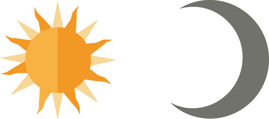 Day and night celestial imagery in simple, flat design. Abstract sun and moon icons on a cream background.