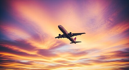 Obraz premium 3d icon of airplane soars through a vibrant sunset sky, creating a breathtaking scene transparent background