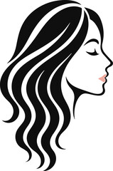 Vector art of beautiful woman face with wavy hair isolated on white background, beauty salon logo design template, fashion and style concept isolated on white background