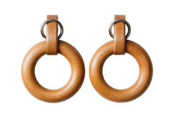 Light-brown wooden hoop earrings with metal closures