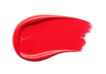 Bold, intensely bright red liquid stroke, high-gloss wet appearance, subtle brush textures, sharp reflections, macro shot from high angle against transparent studio background, concept for high-end
