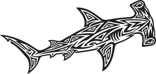 Vector art of hammerhead shark with tribal pattern isolated on white background marine animal predator with unique design vector illustration of wildlife isolated on white background