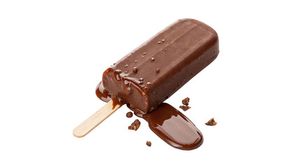 chocolate ice-cream bar on wooden stick isolated on transparent background 
